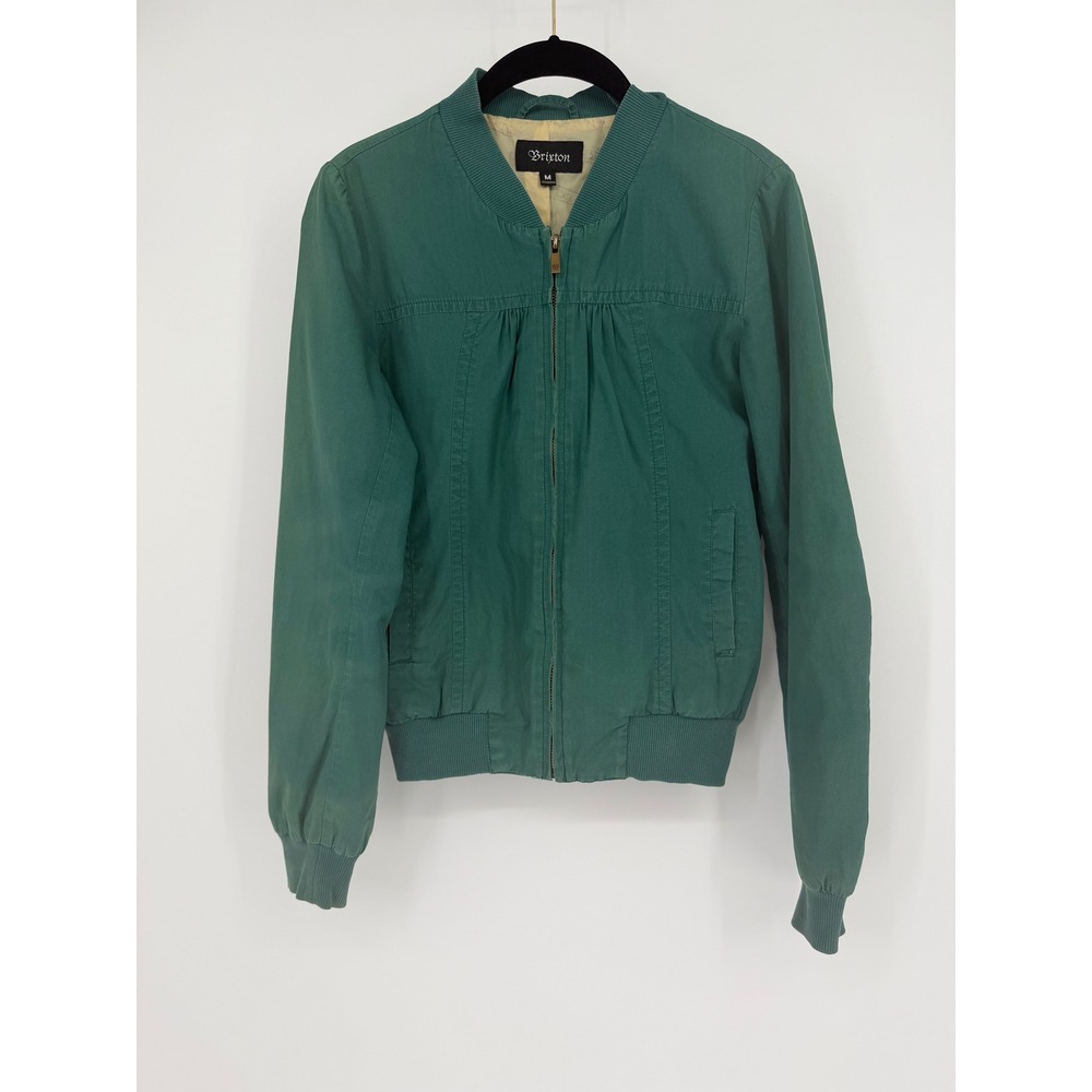 Brixton Women Teal Green Bomber Jacket Full Zip Pleated Lightweight Size Medium
